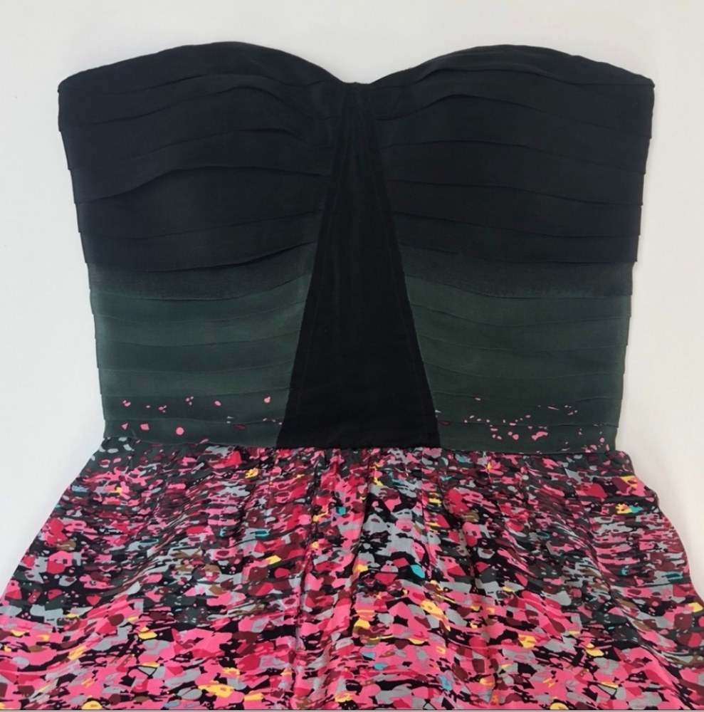 Charlie jade silk Monet print strapless dress L - Picture 2 of 5